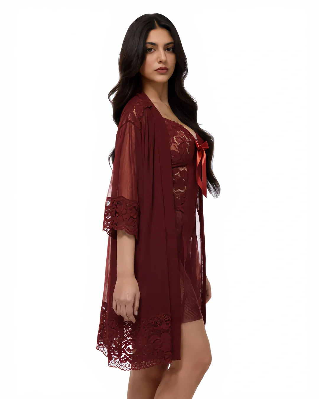 Lingerie Set with Gown - Zest - Maroon