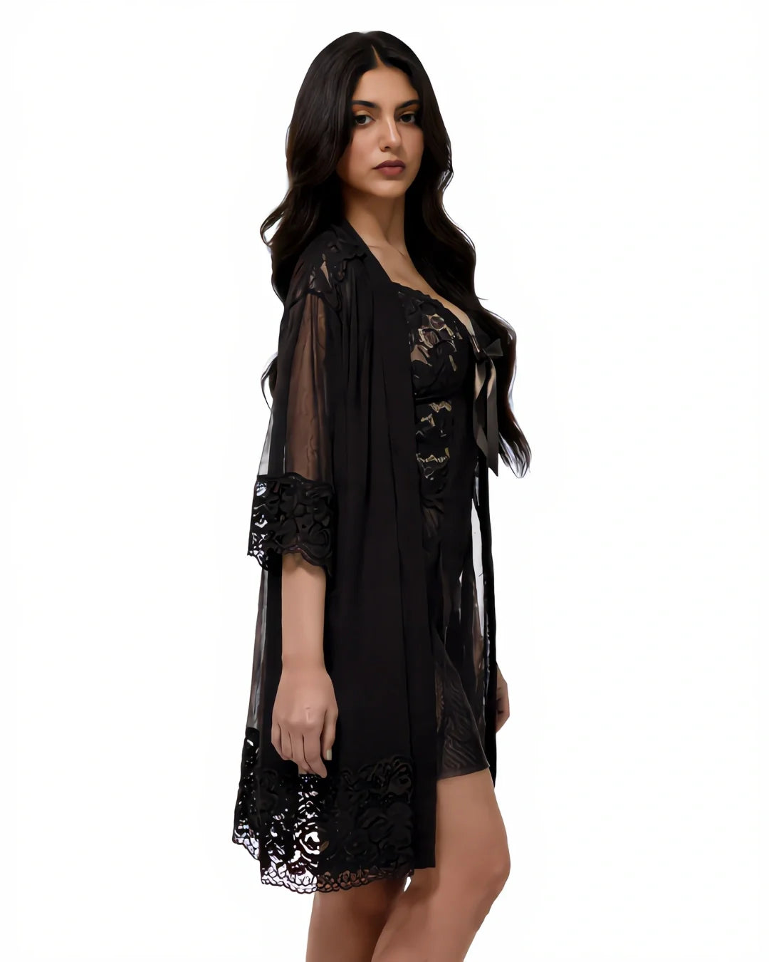 Lingerie Set with Gown - Zest - Black