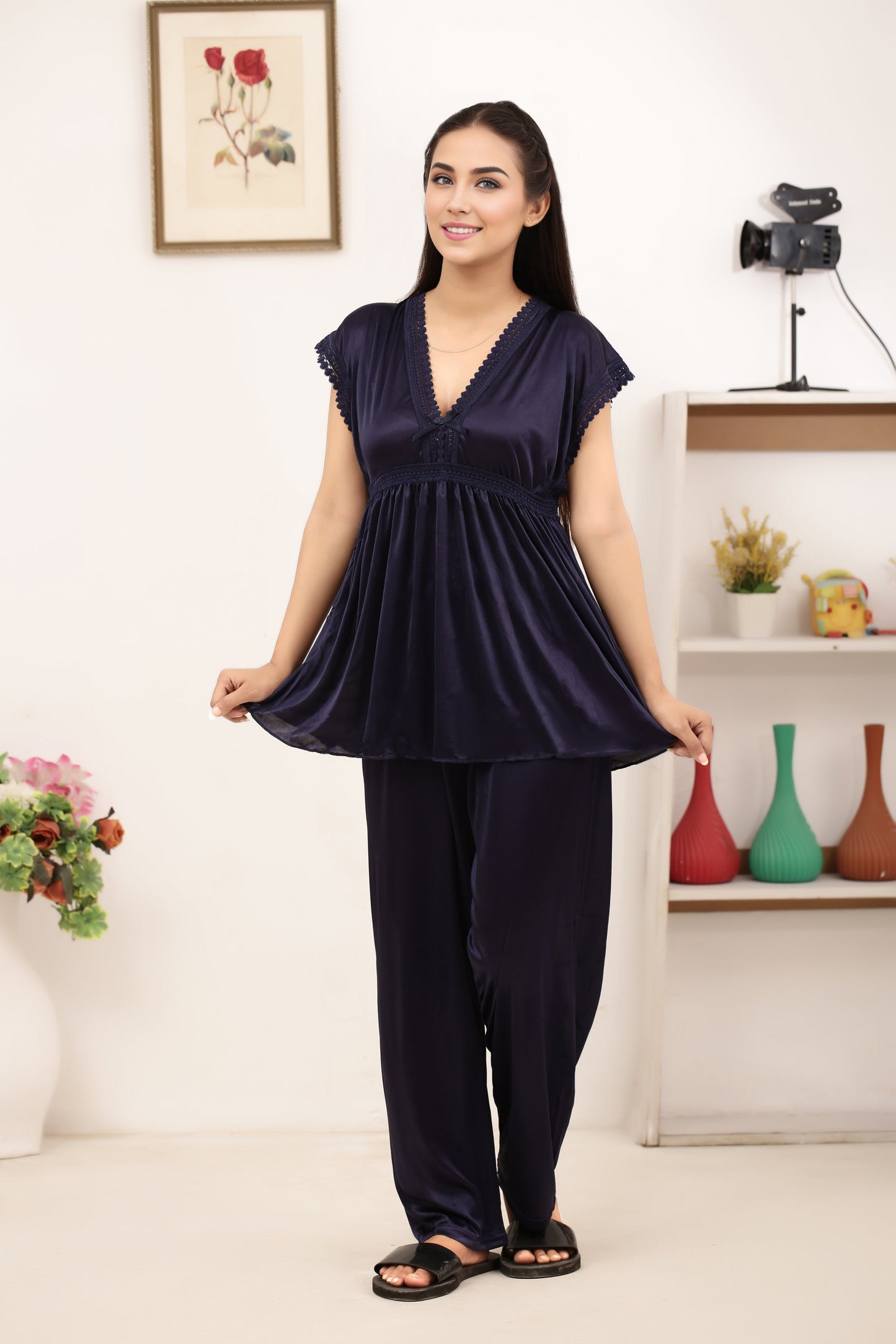 Silk PJ Set - Avena - Dark Blue