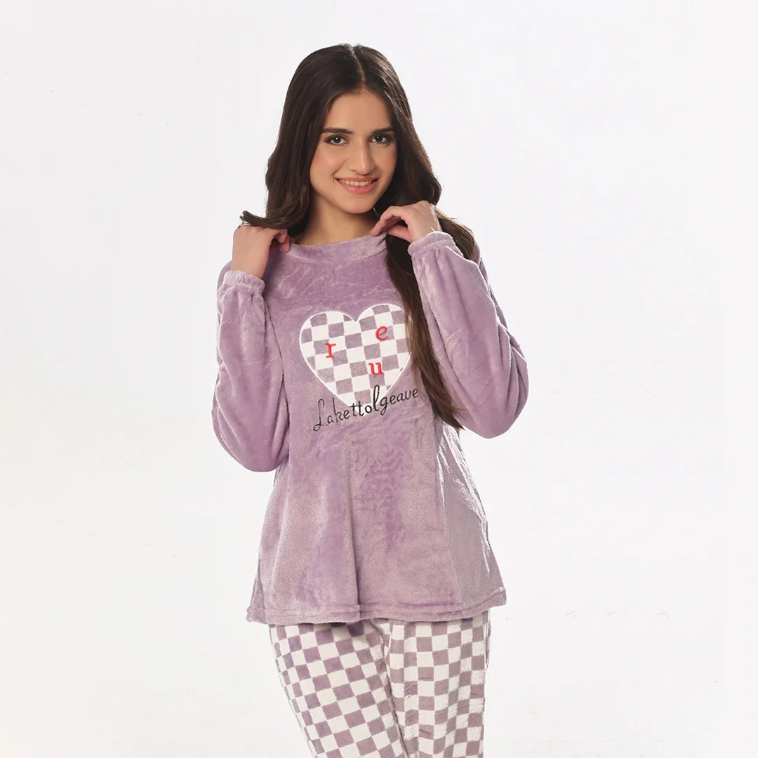 Pink Checks Fleece Pajama Suit