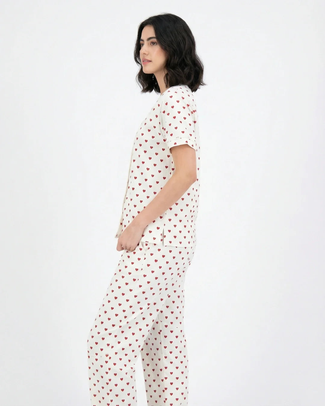 Cotton PJ Set - Heart Bliss - White
