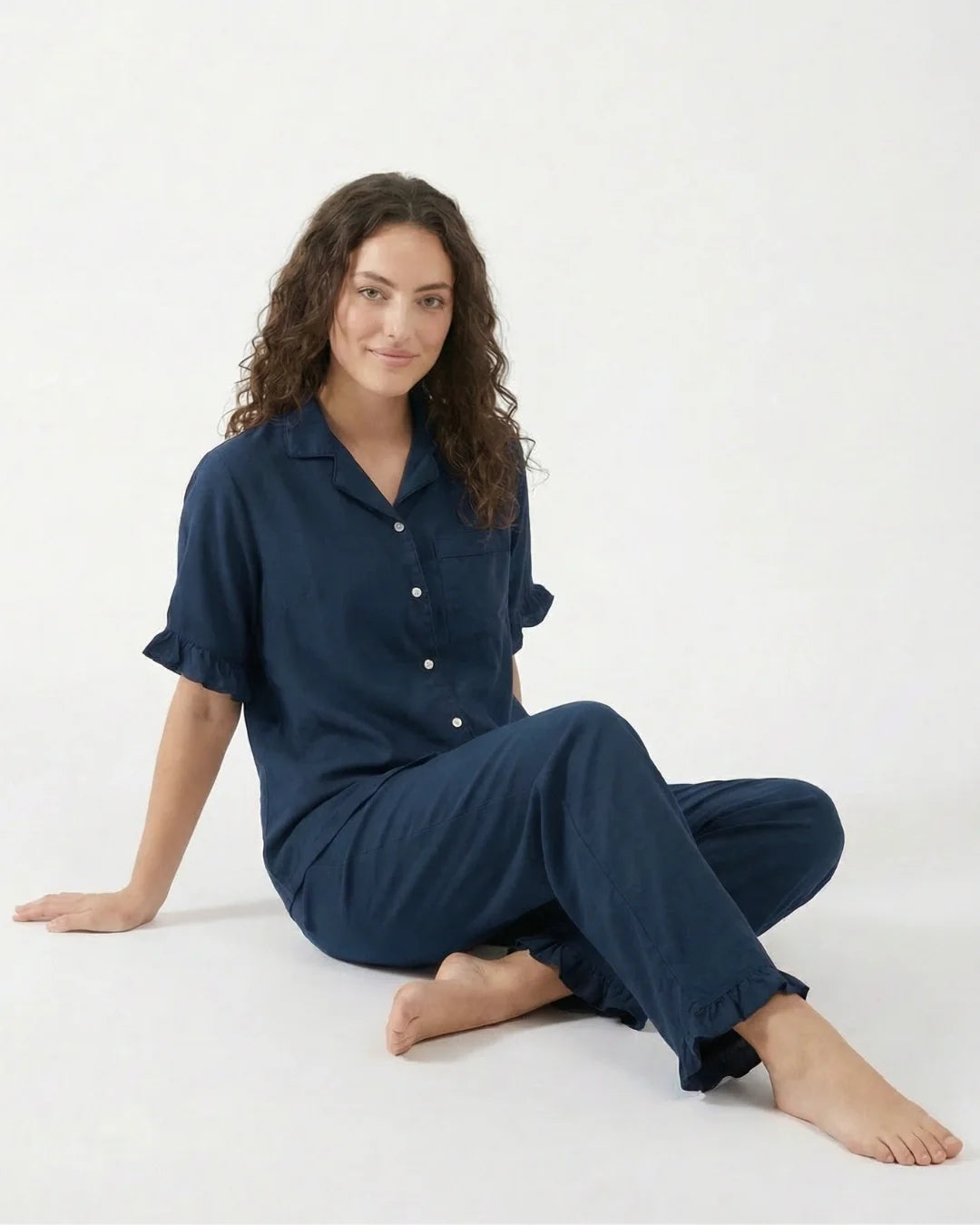 Half Sleeves PJ Set - Linen Comfort - Dark Blue