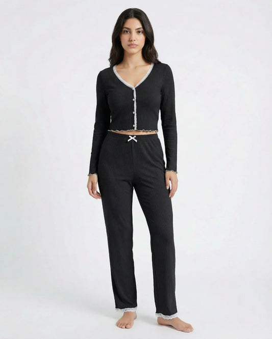 Cotton PJ Set - Mellow - Black