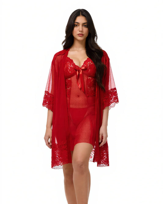 Lingerie Set with Gown - Zest - Red