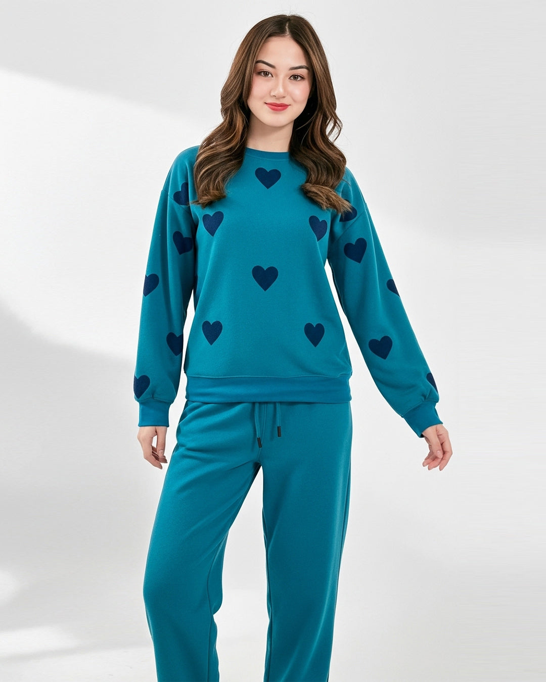 Fleece Pajama Set -Heart Cozy - Sea Green
