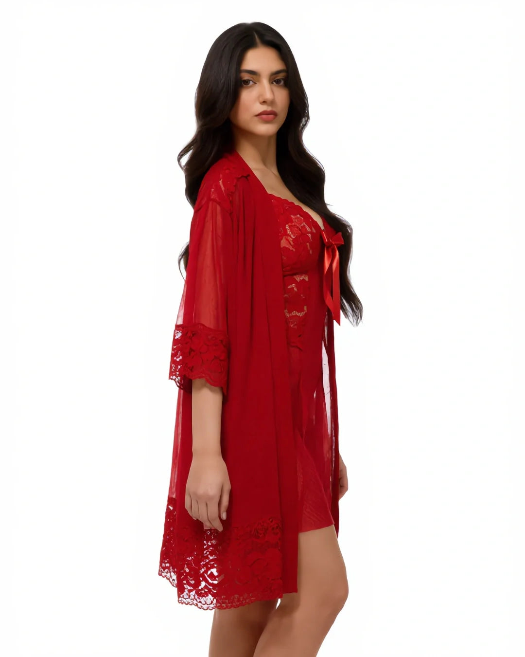 Lingerie Set with Gown - Zest - Red