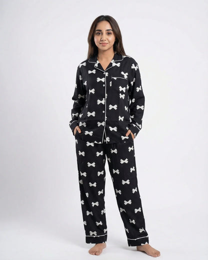 Linen Pajama Suit - Black Lunabow