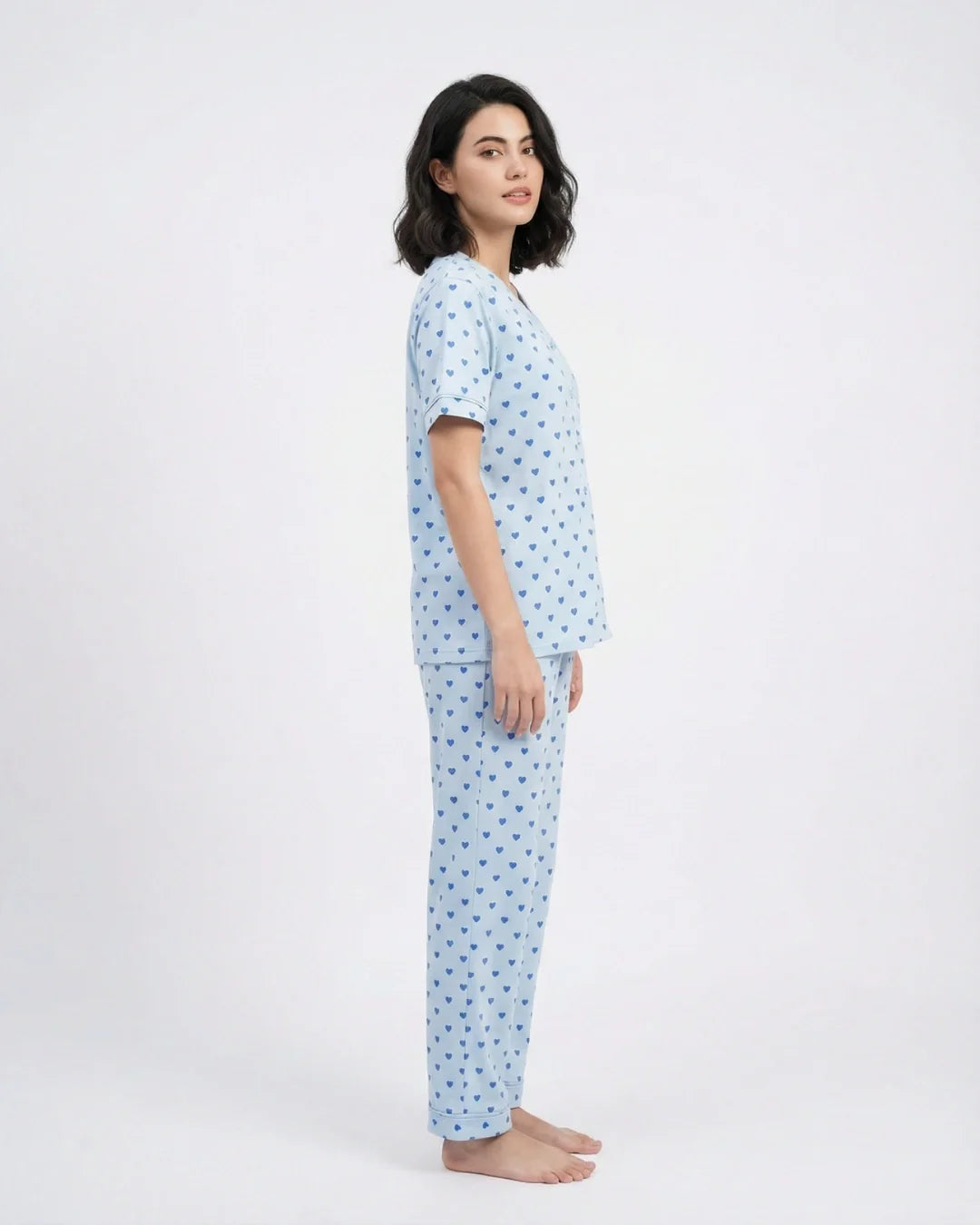Cotton PJ Set - Heart Bliss - Blue
