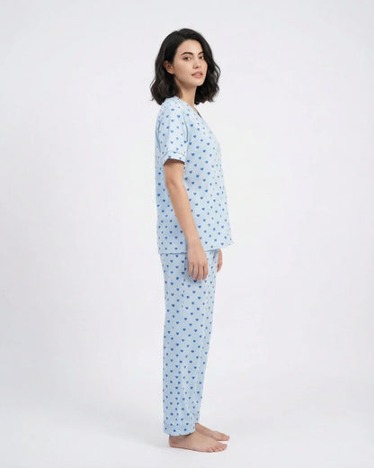 Cotton PJ Set - Heart Bliss - Blue