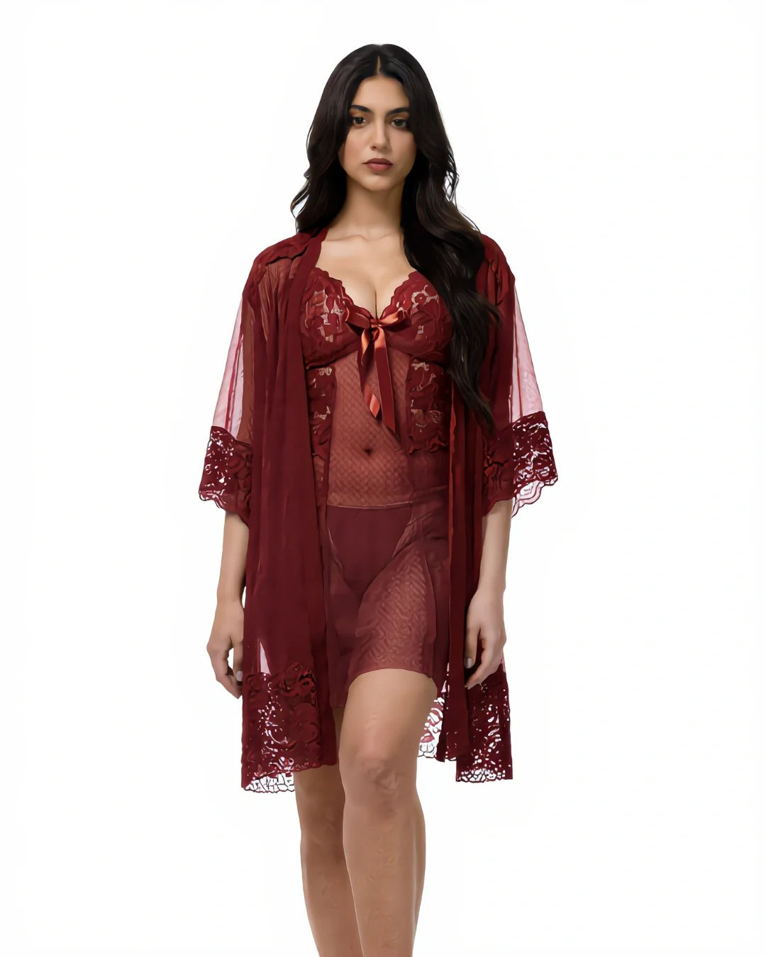 Lingerie Set with Gown - Zest - Maroon