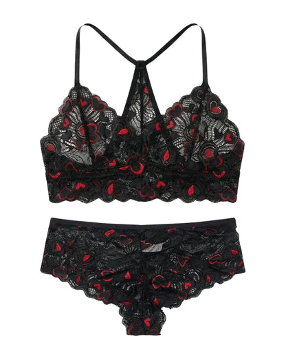 Non Padded Bra Set - Heart Lace