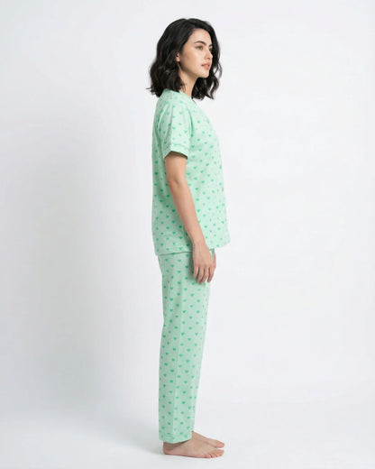 Cotton PJ Set - Heart Bliss - Green