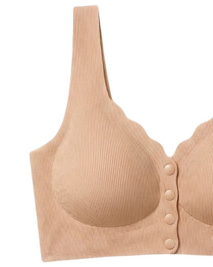 Seamless Front-Button Bra - Roselle Ribbed - Skin