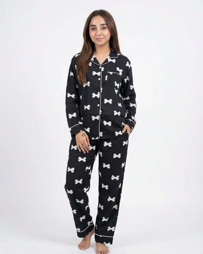 Linen Pajama Suit - Black Lunabow