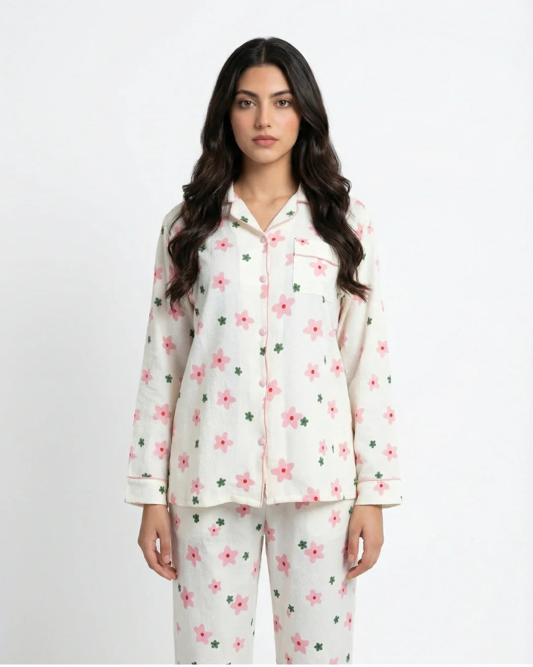 Summer Crinkled Pajama Suit - Floral Glam