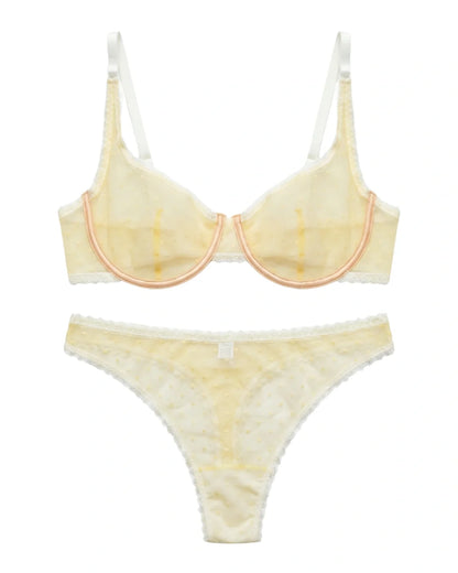 Non Padded Underwired Bra Set - Dot Mesh