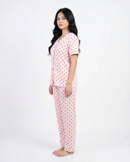 Cotton PJ Set - Heart Bliss - Pink