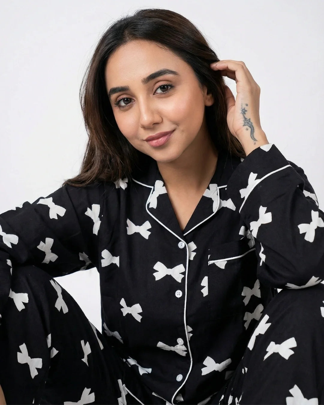 Linen Pajama Suit - Black Lunabow