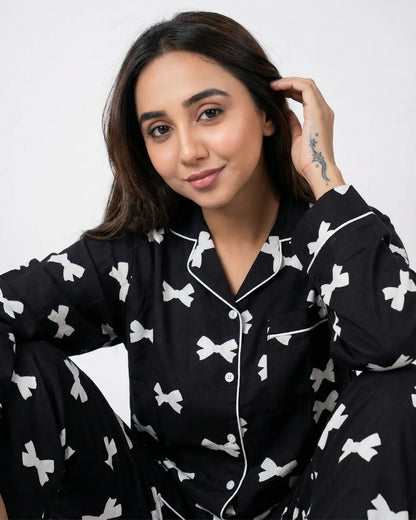 Linen Pajama Suit - Black Lunabow
