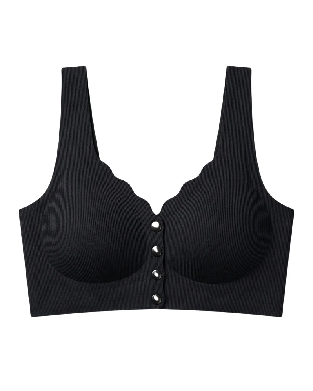 Seamless Front-Button Bra - Roselle Ribbed - Black
