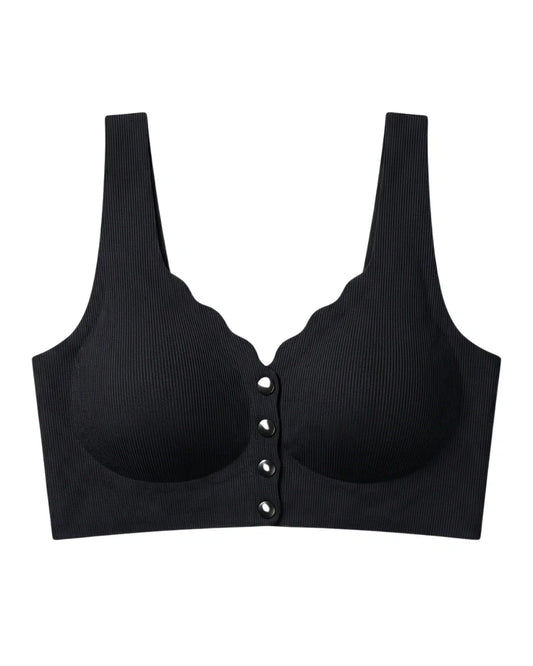 Seamless Front-Button Bra - Roselle Ribbed - Black