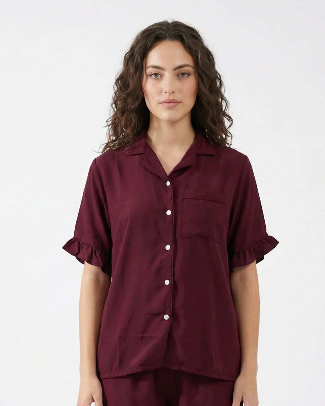 Half Sleeves PJ Set - Linen Comfort - Maroon