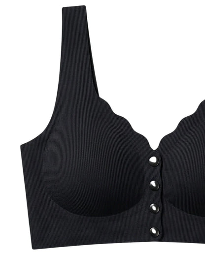 Seamless Front-Button Bra - Roselle Ribbed - Black