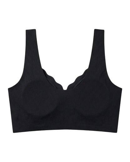 Seamless Front-Button Bra - Roselle Ribbed - Black