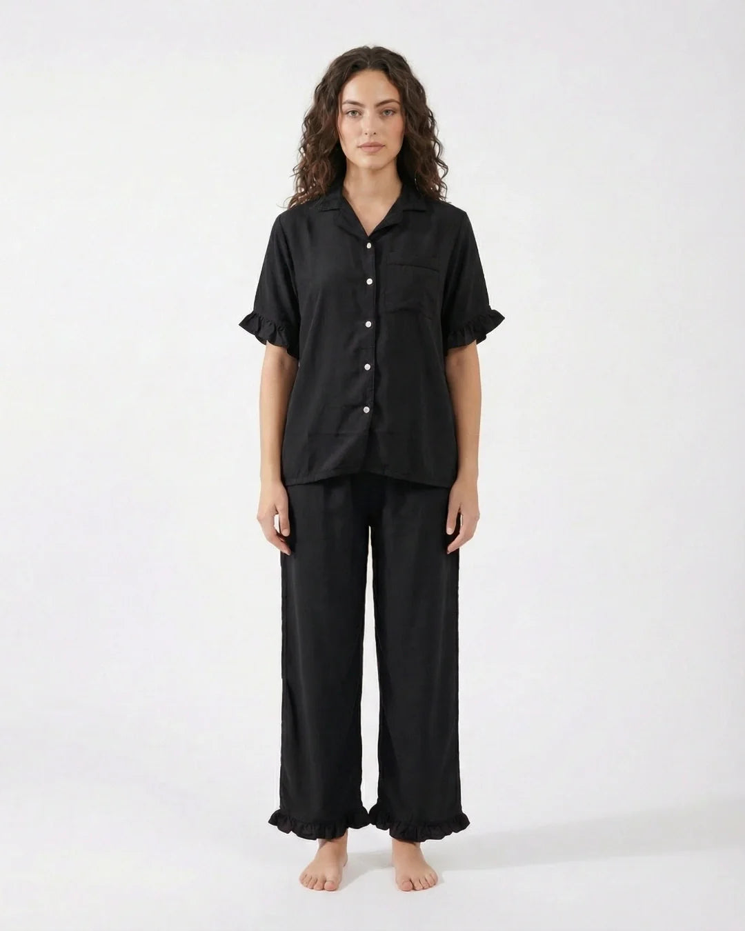 Half Sleeves PJ Set - Linen Comfort - Black