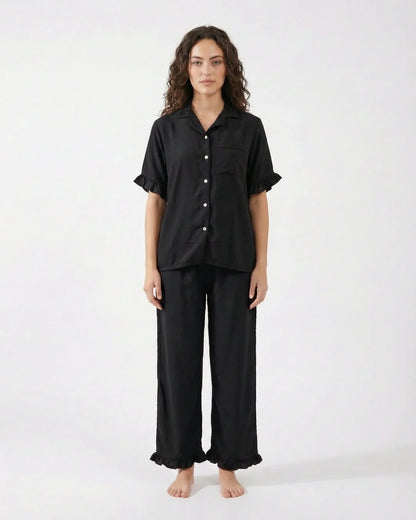 Half Sleeves PJ Set - Linen Comfort - Black