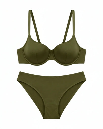 Non-Padded Bra Set -  Camille - Olive