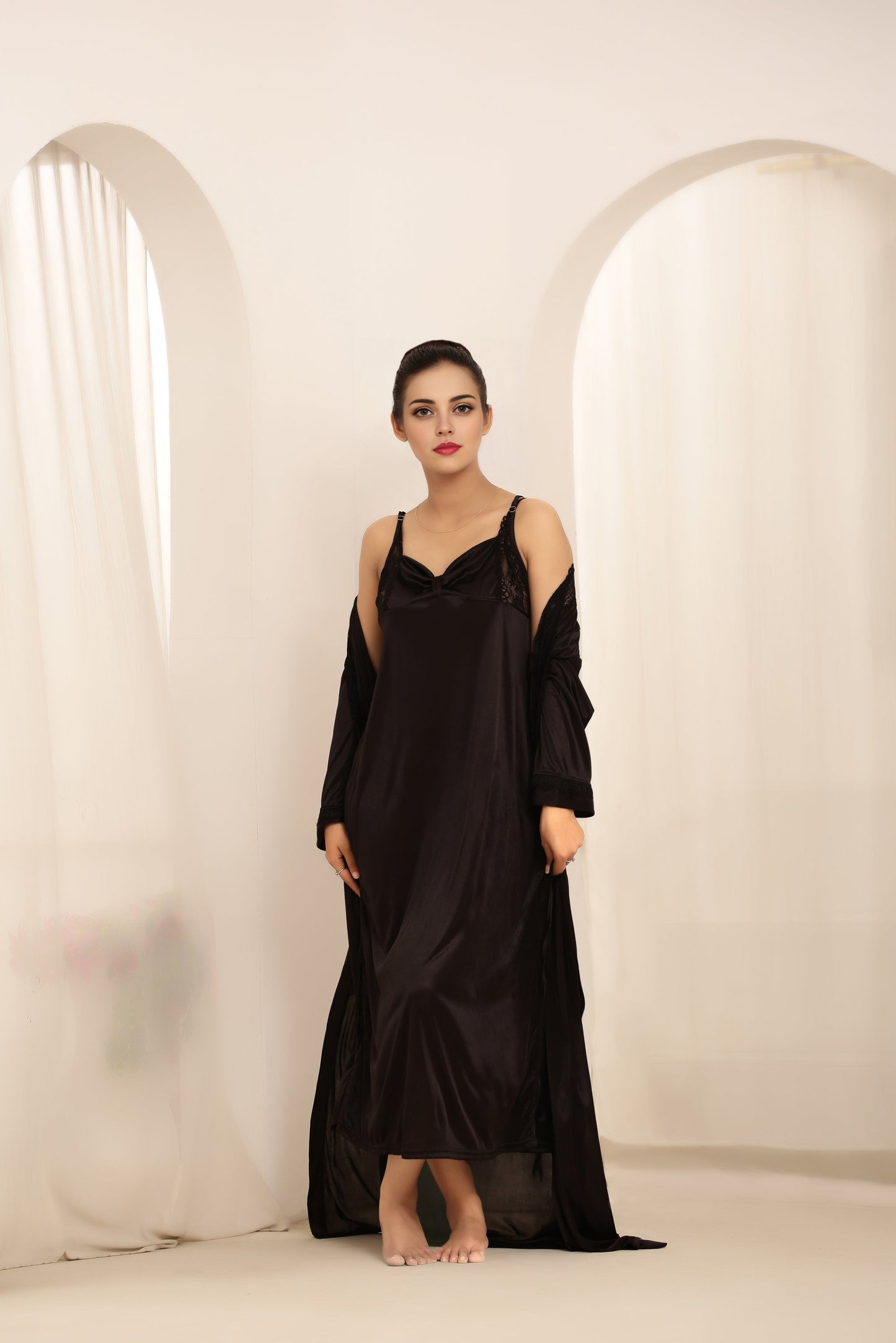 Gown Set - Liora Silk - Dark Grey