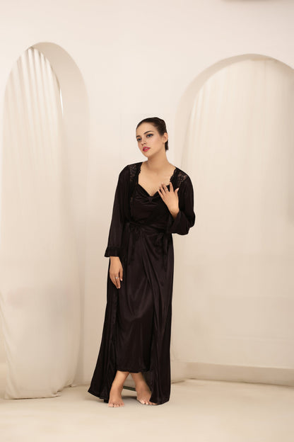 Gown Set - Liora Silk - Dark Grey